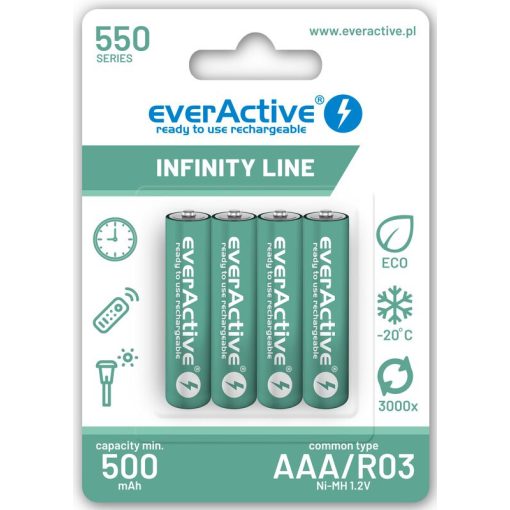 everActive R03/AAA Ni-MH 550 mAh wiederaufladbare Akkus gebrauchsfertig, 4 Stk